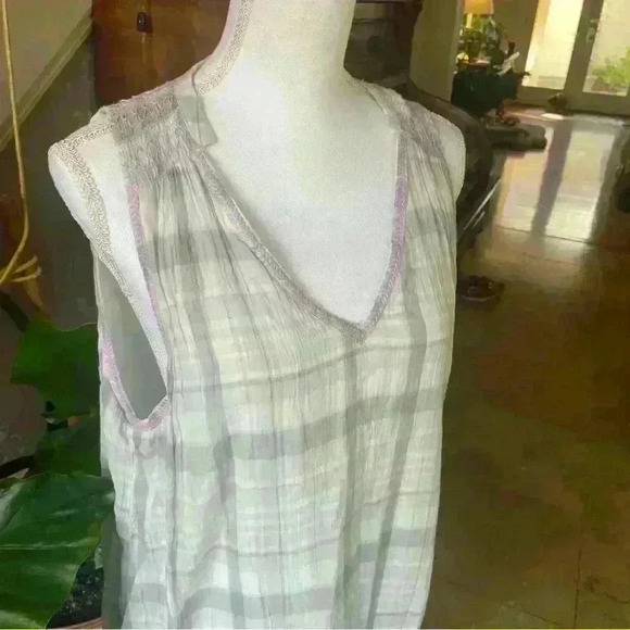 Free People Gauzy Sleeveless Dress Size Small Light Purple Green Plaid Casual - Picture 8 of 10
